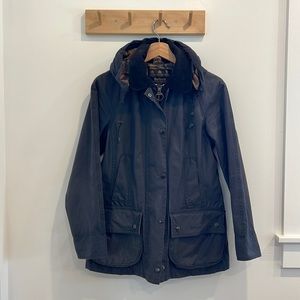 Barbour Beadnell Wax Jacket in Navy with Detachable Hood
